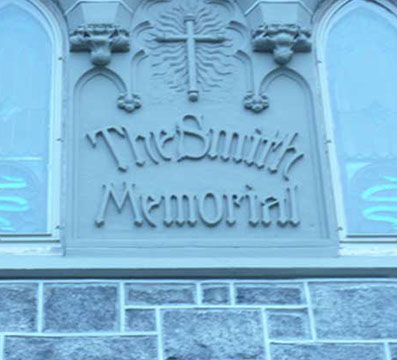 example of brick and stone veneer work done on a main line church